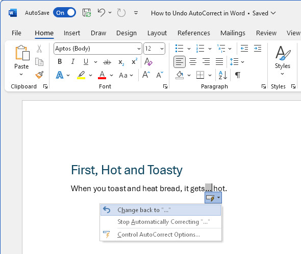 Unding an AutoCorrect text replacement in Word