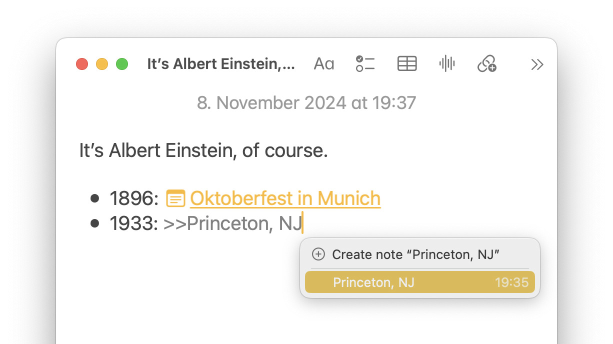 Creating a link to another note in Apple Notes for Mac