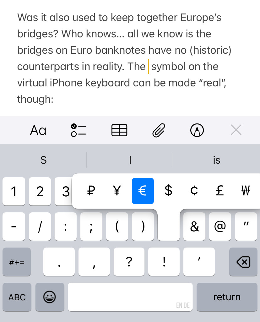 Inserting the Euro Symbol (€) with the iPhone keyboard