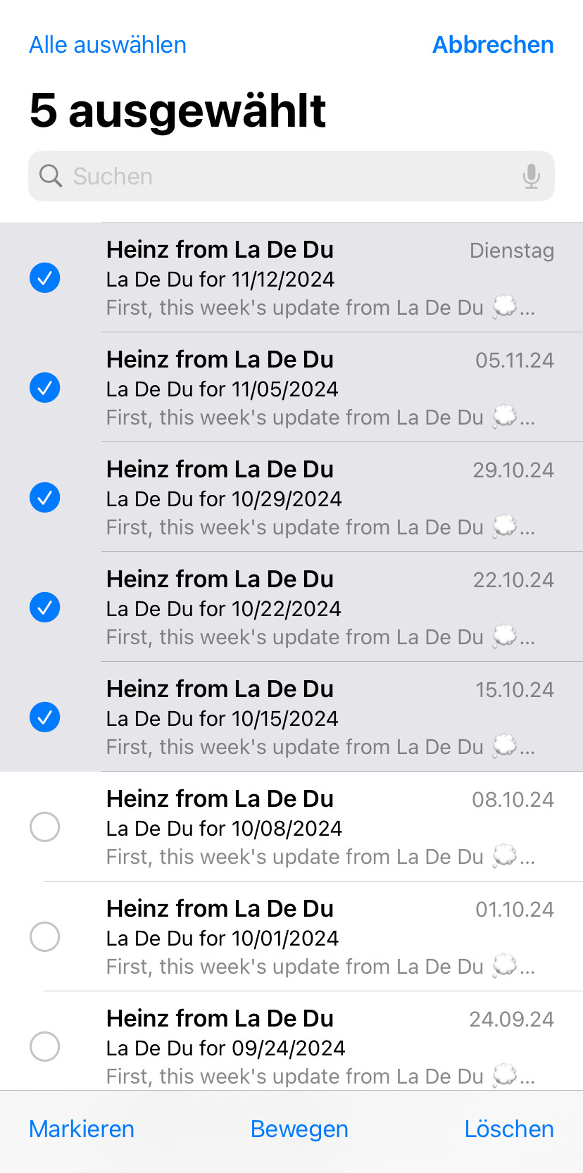 Mehrere Emails lassen sich in einem Rutsch löschen in iPhone Mail