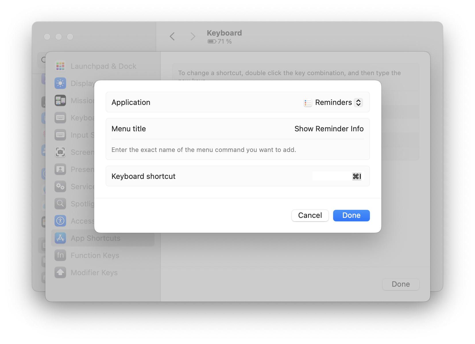 Set up a keyboard shortcut for opening task details in Apple Reminders for Mac