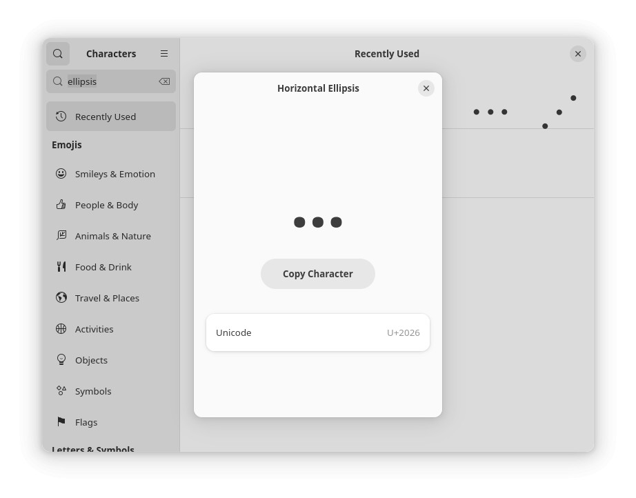 Copying the ellipsis in Gnome Characters