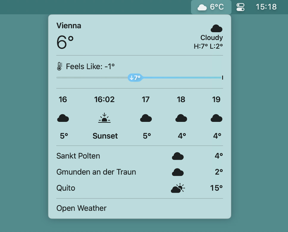 Seeing weather information in the macOS menu bar on a Mac