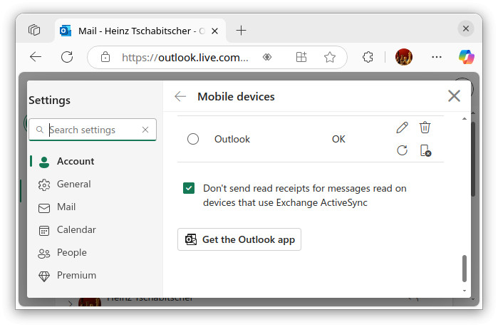 Click “Get the Outlook app” to log in using a QR code