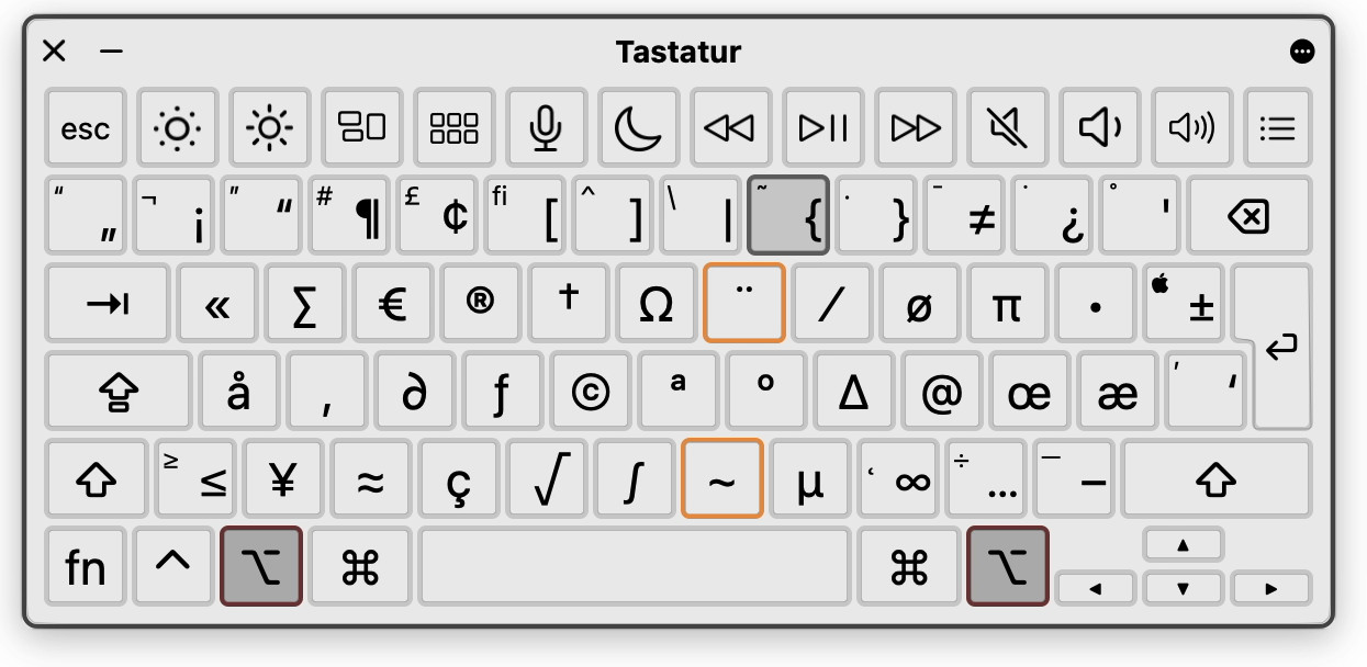 Die öffnende geschwungene Klammer auf der Mac-Tastatur