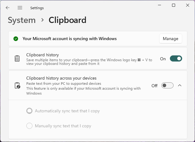 Enable clipboard history for Windows 11