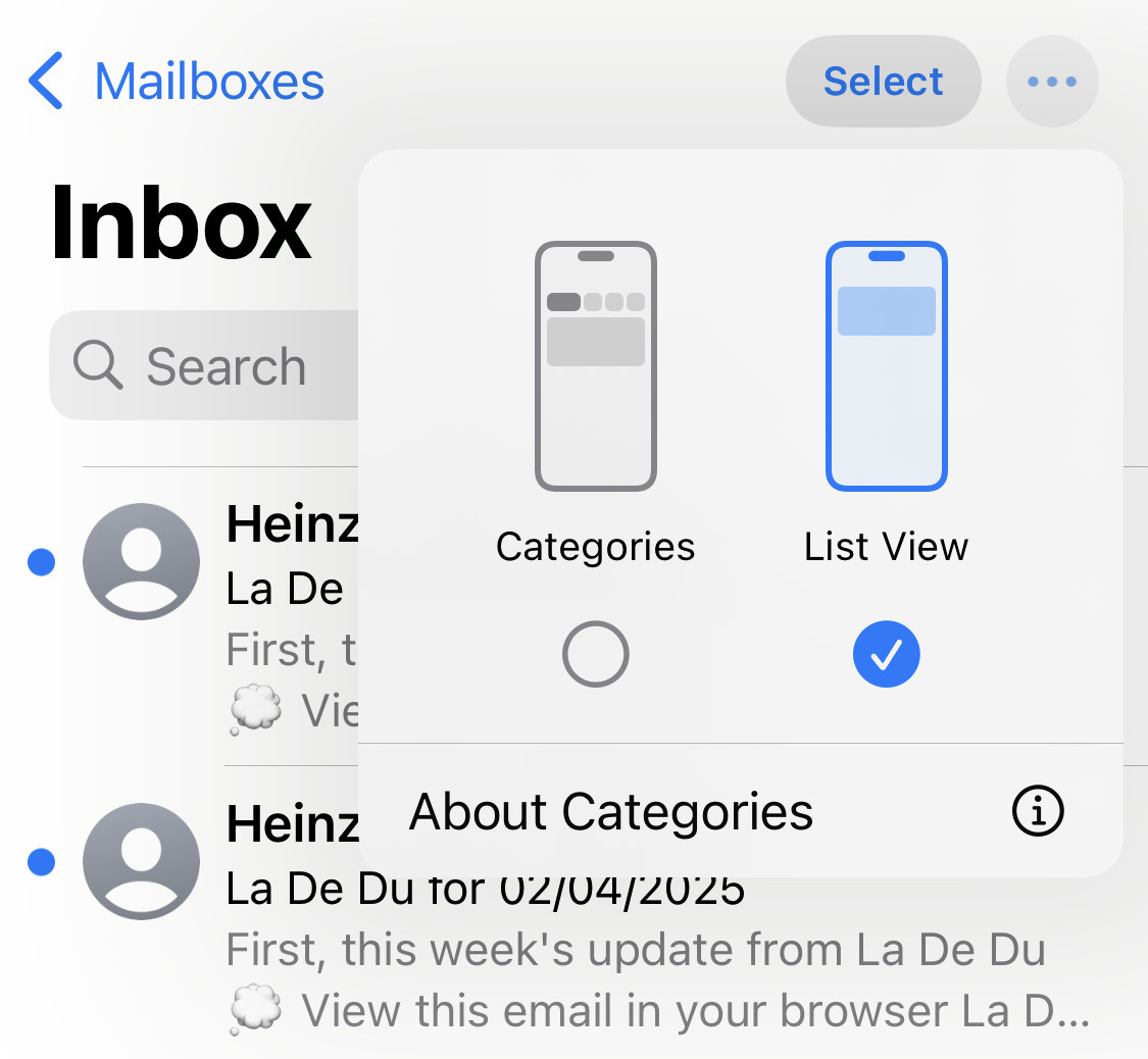 Select “List View” to disable priority inbox in iPhone Mail