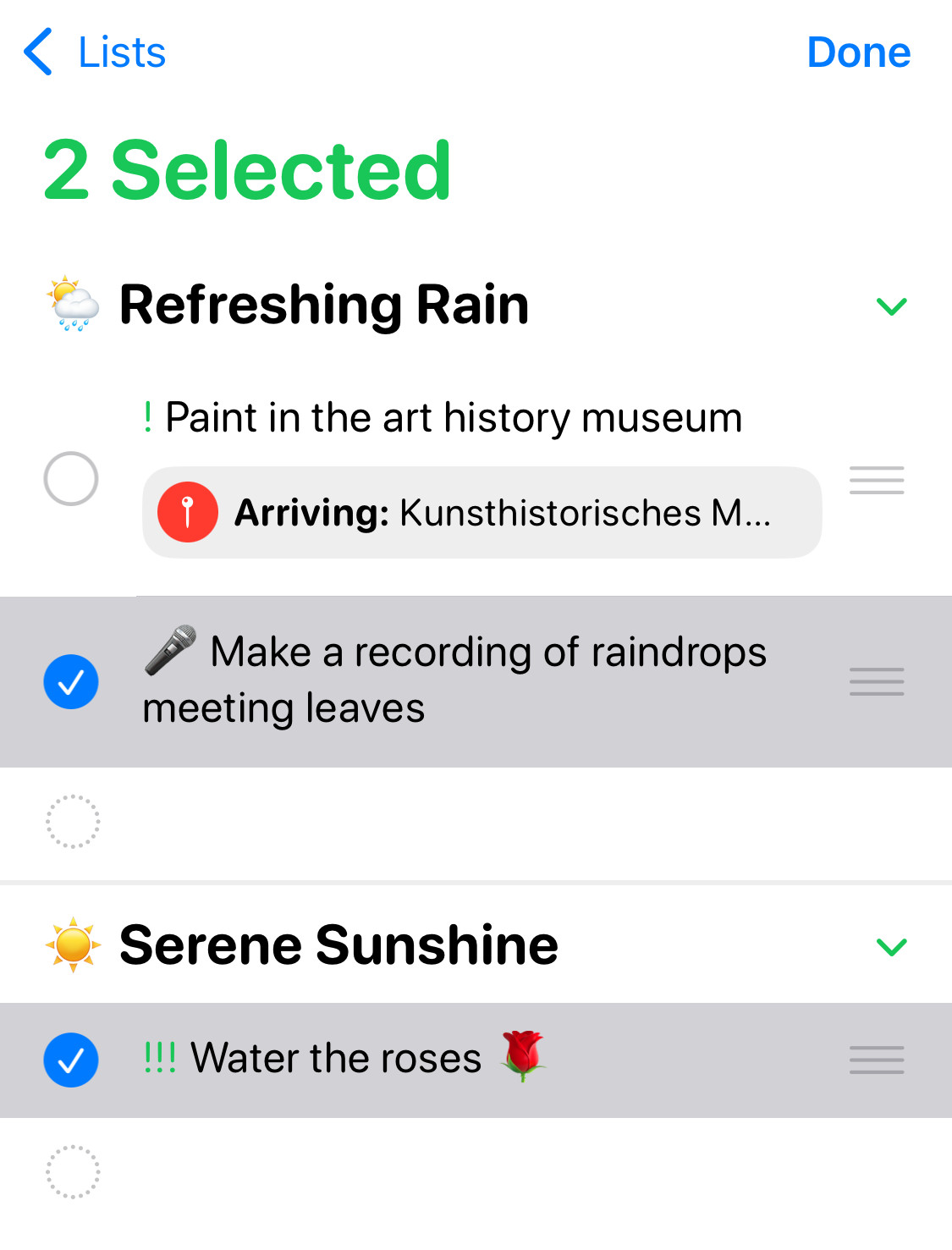 Selecting multiple tasks in Apple Reminders for iPhone