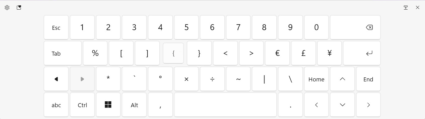 Typing an opening curly bracket with the Windows touch keyboard