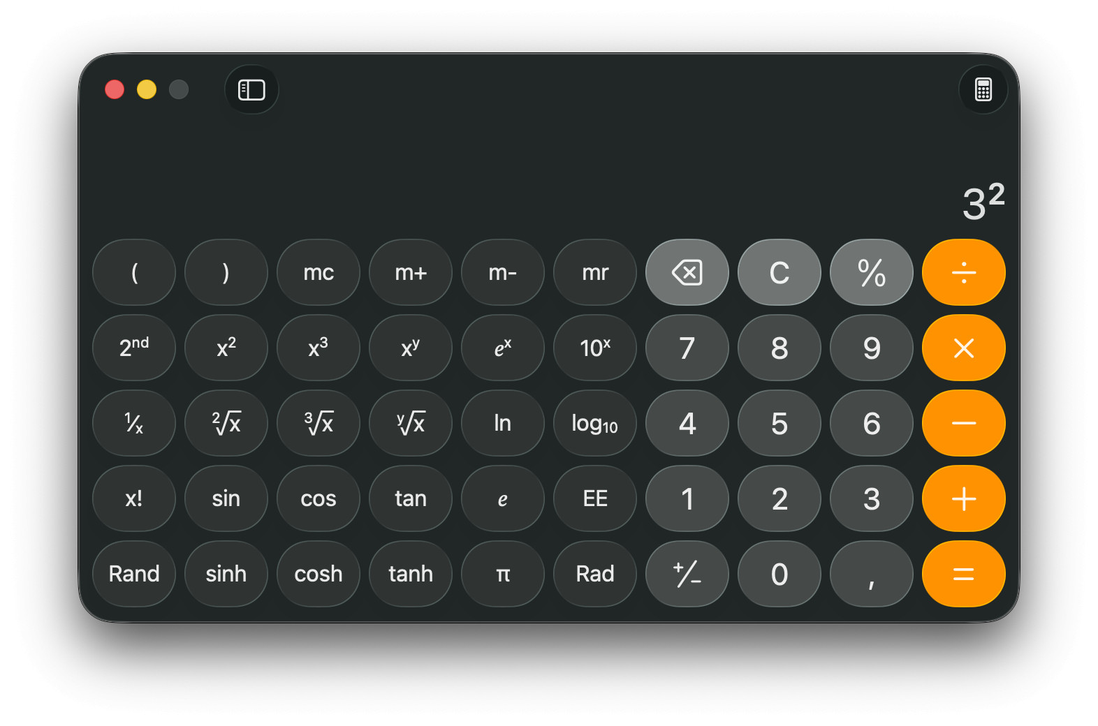Using macOS Tahoe Calculator to square a number