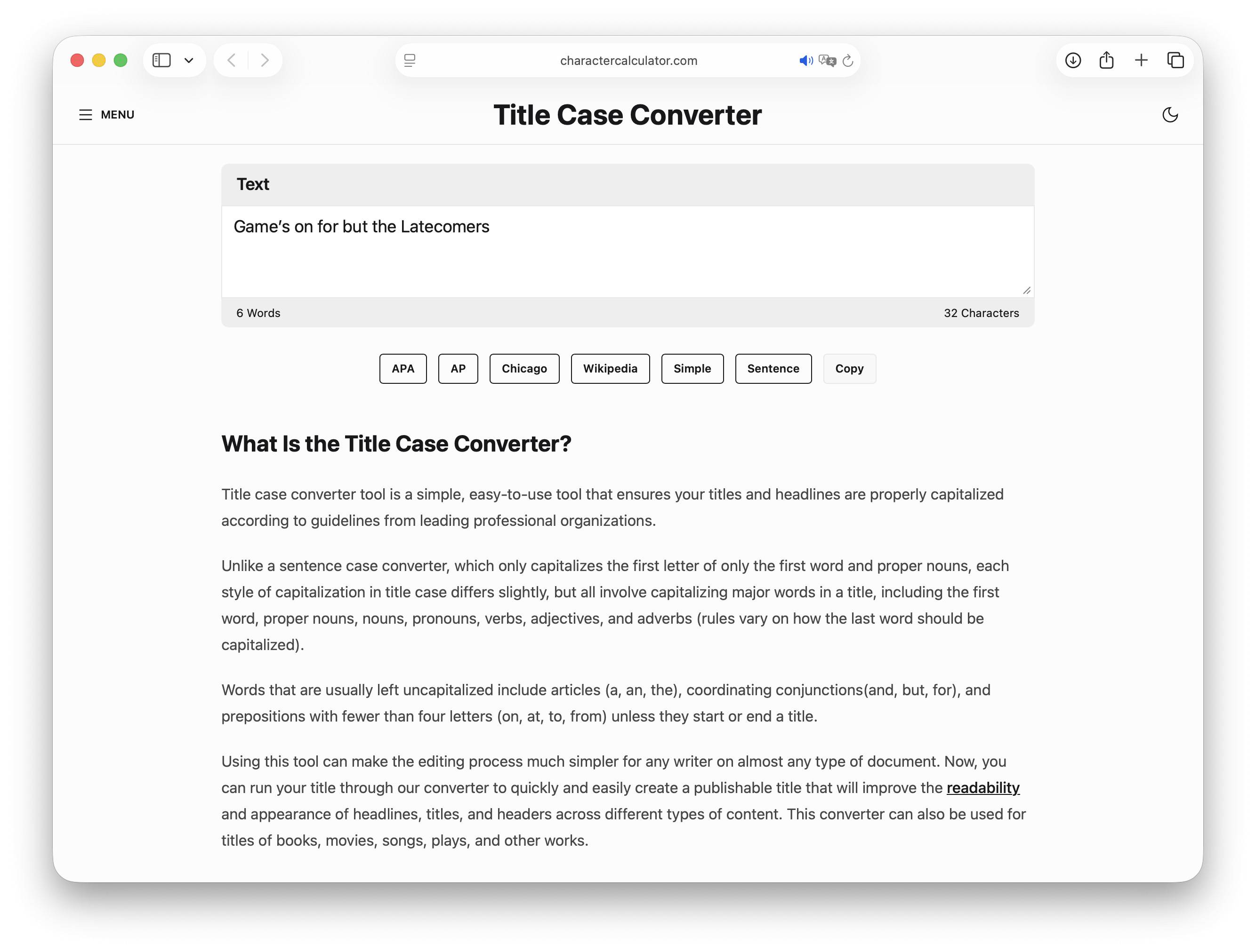 CharacterCalculator.net Title Case Converter