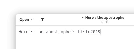 Using Unicode input to type a curly apostrophe on Linux