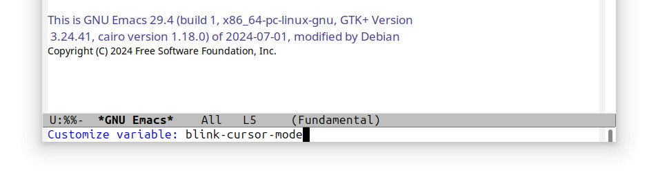 Edit the “blink-cursor-mode” variable to disable cursor blinking in GUI Emacs altogether