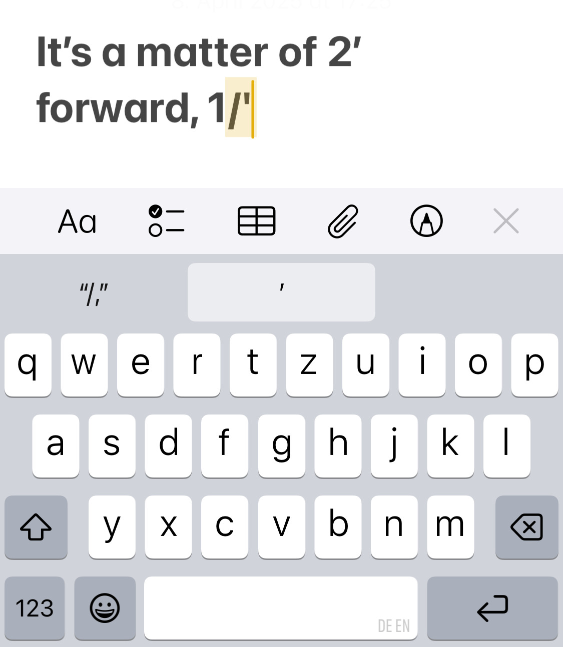 Inserting a foot mark with text replacement on iPhone