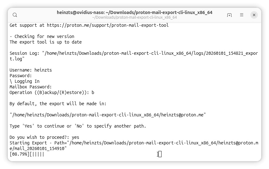 Saving all emails from as decrypted EML files using the Proton Mail Export Tool