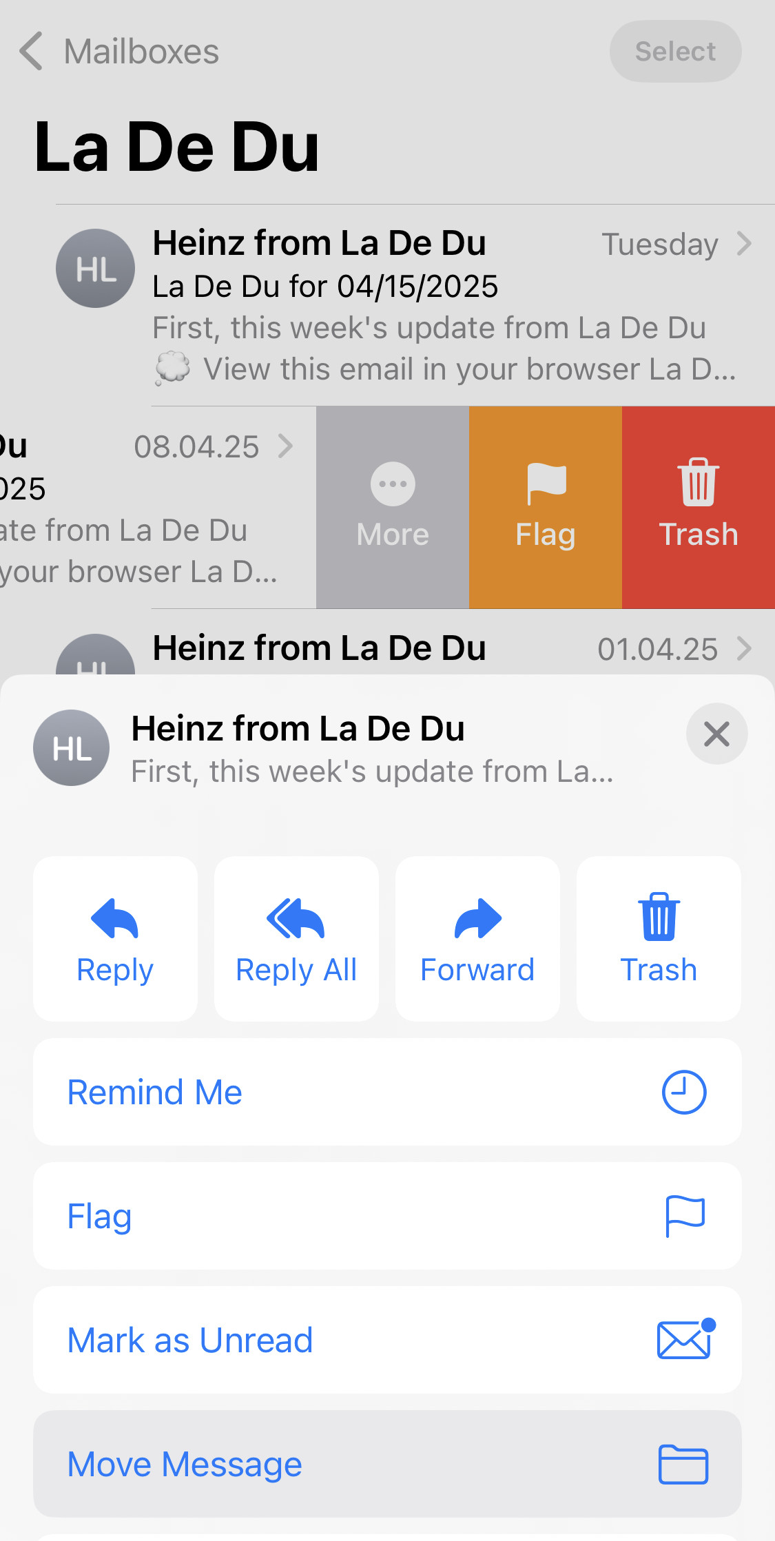 Select “Move Message” from the “More” menu