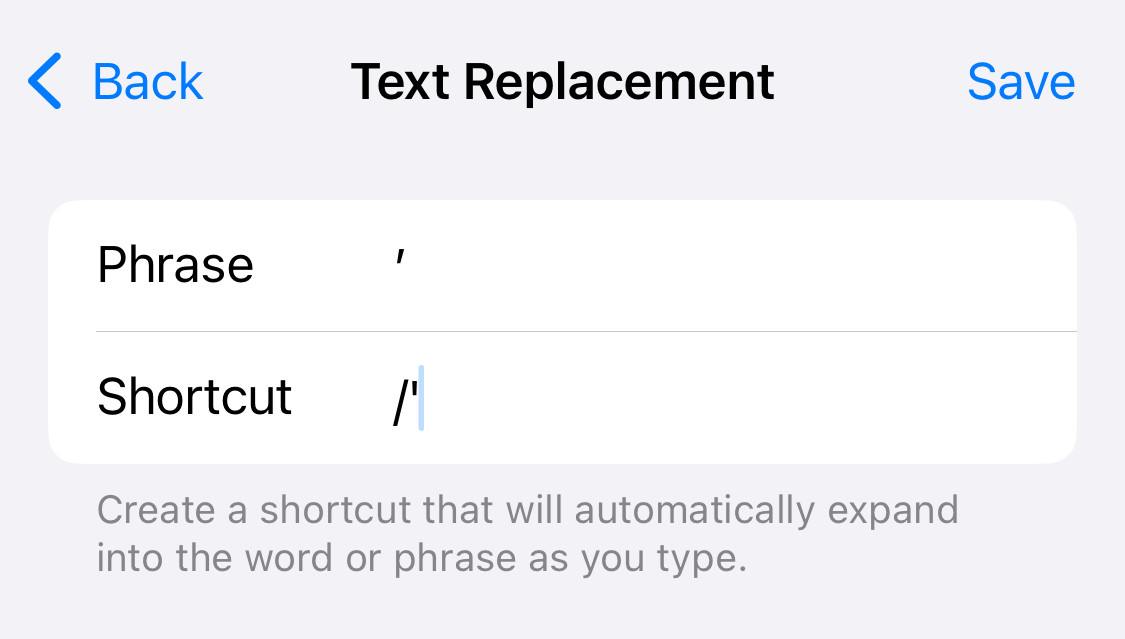 Setting up text replacement for the foot symbol on an iPhone