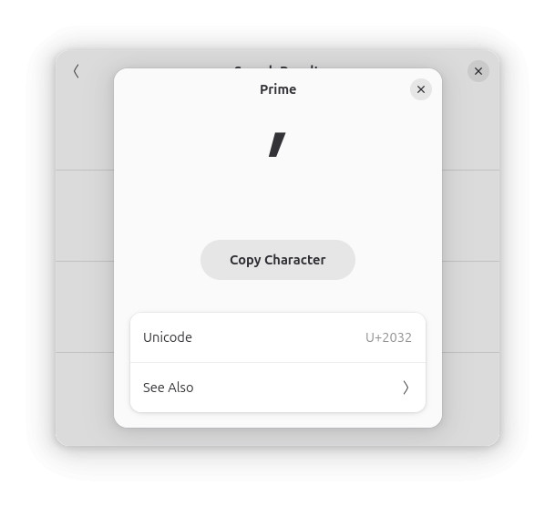 The prime symbol in Gnome Characters on Linux