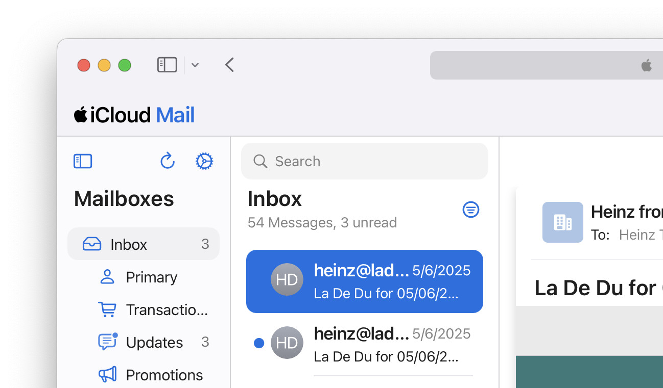 Go to the Inbox folder in iCloud Mail to see messages from all inbox categories