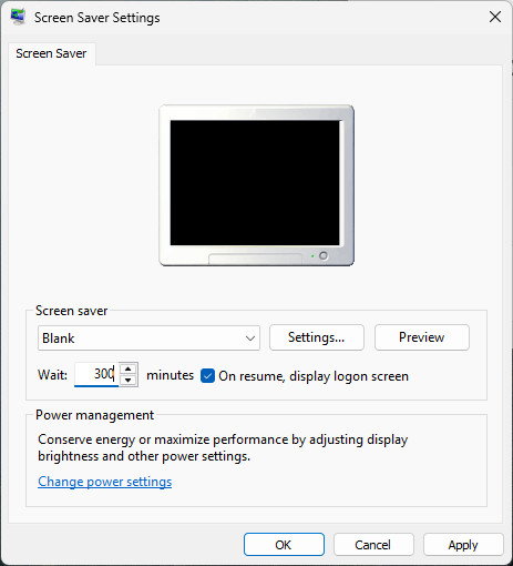 Set a custom timout for locking a PC in Windows 11 screensaver settings