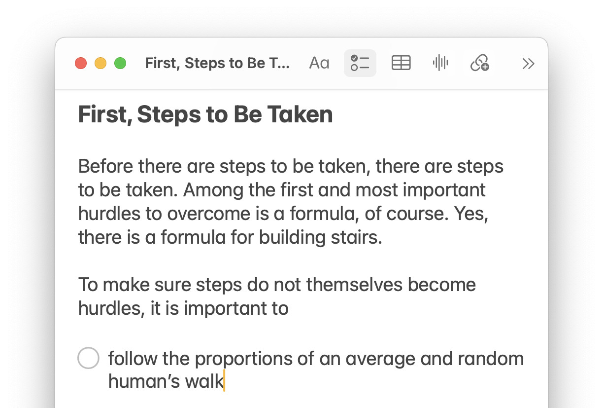 Starting a checklist in Apple Notes