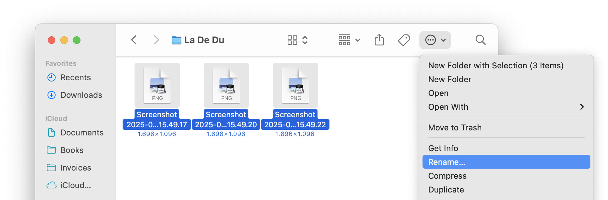 Select “Rename…” in Finder to start bulk-renaming files on a Mac