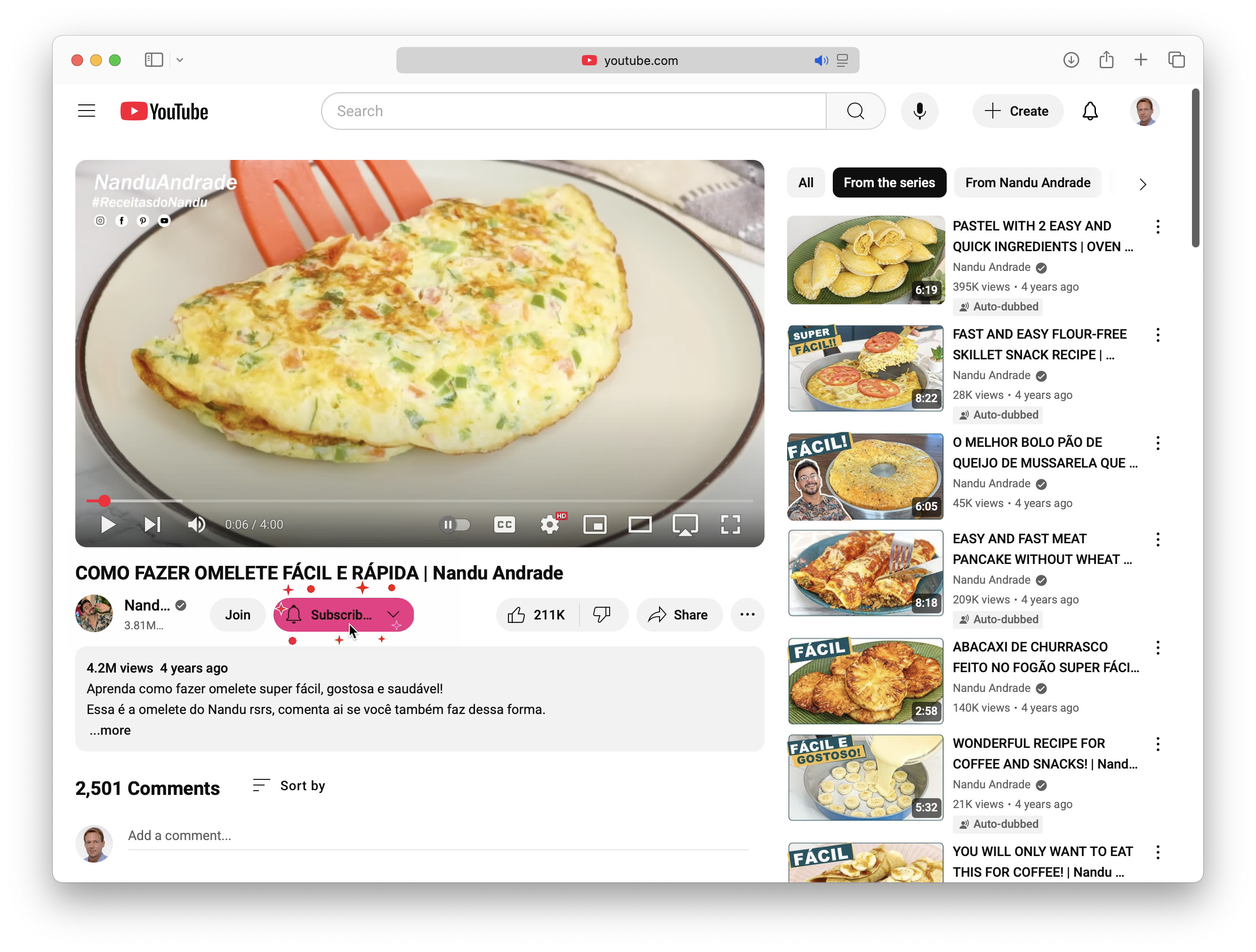 Subscribing to a channel in YouTube