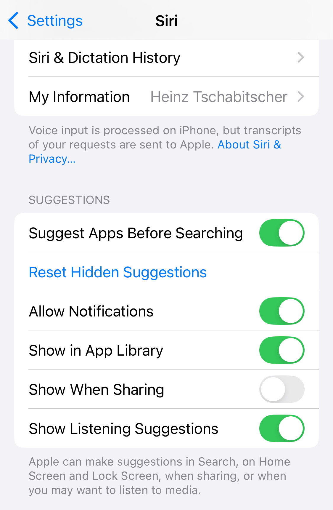 Turn off “Show When Sharing” for Siri Suggestions to remove contact suggestions from the iPhone or iPad sharing sheet