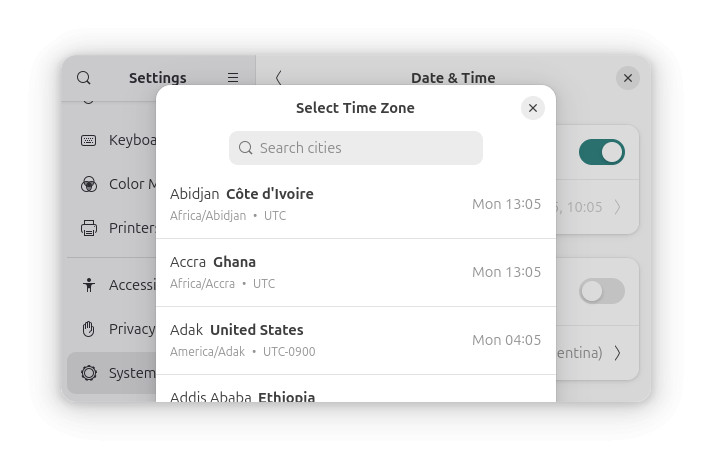 Choose the desired time zone using “Select Time Zone”