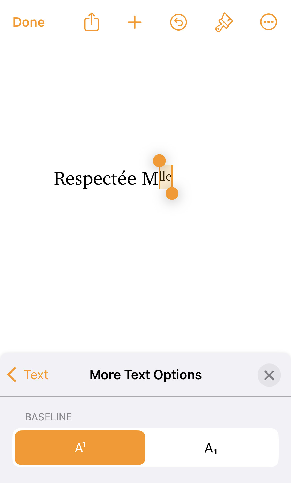 Making superscript letters in Apple Pages for iPhone