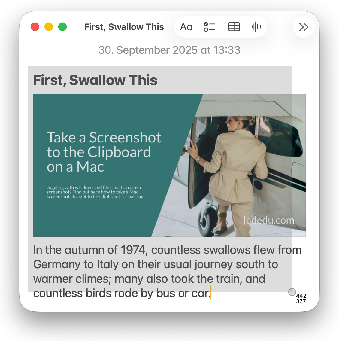 Taking a screenshot to the clipboard using a keyboard shortcut on a Mac