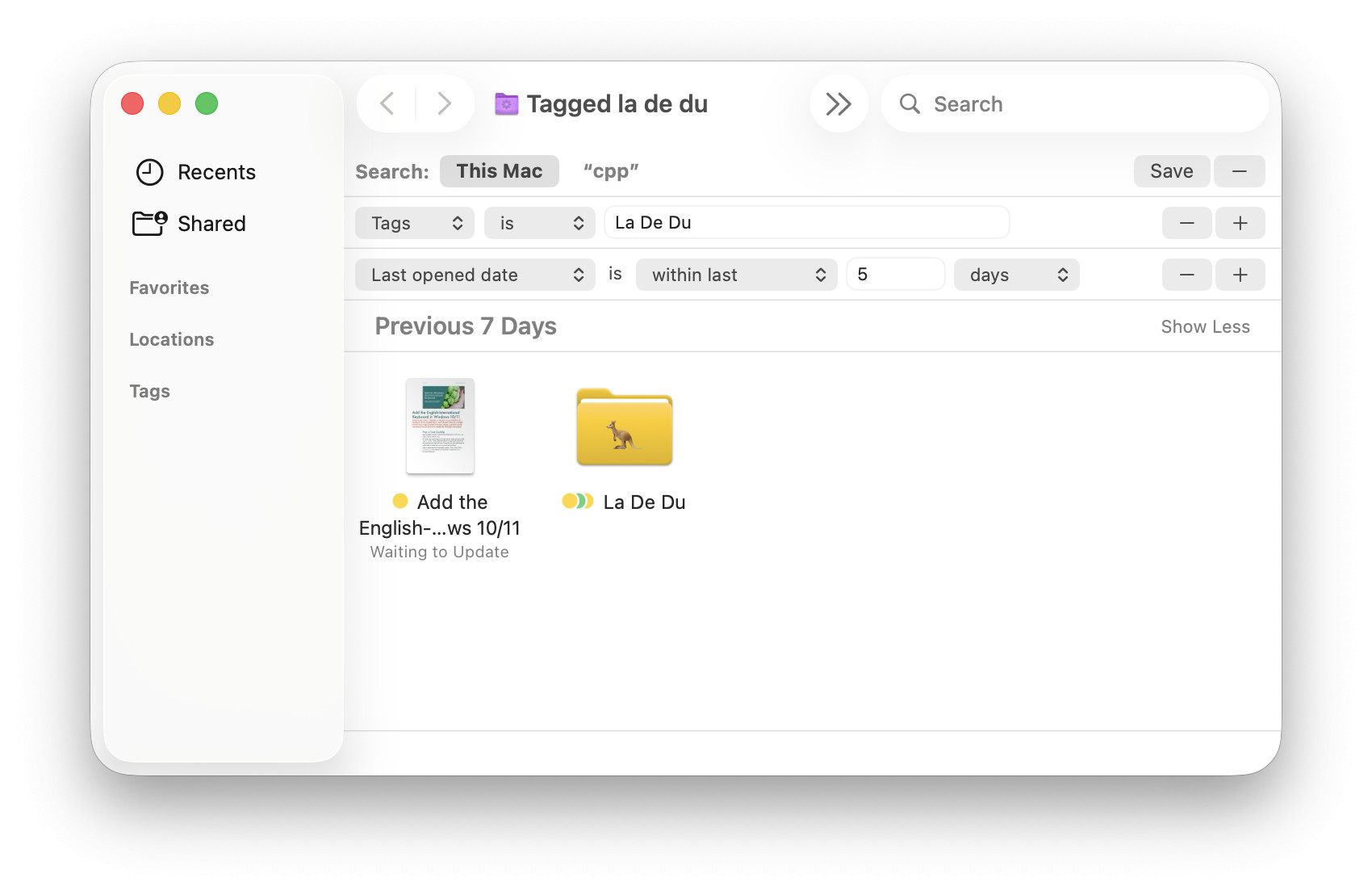 A Smart Folder in Mac Finder using a tag as one criterion