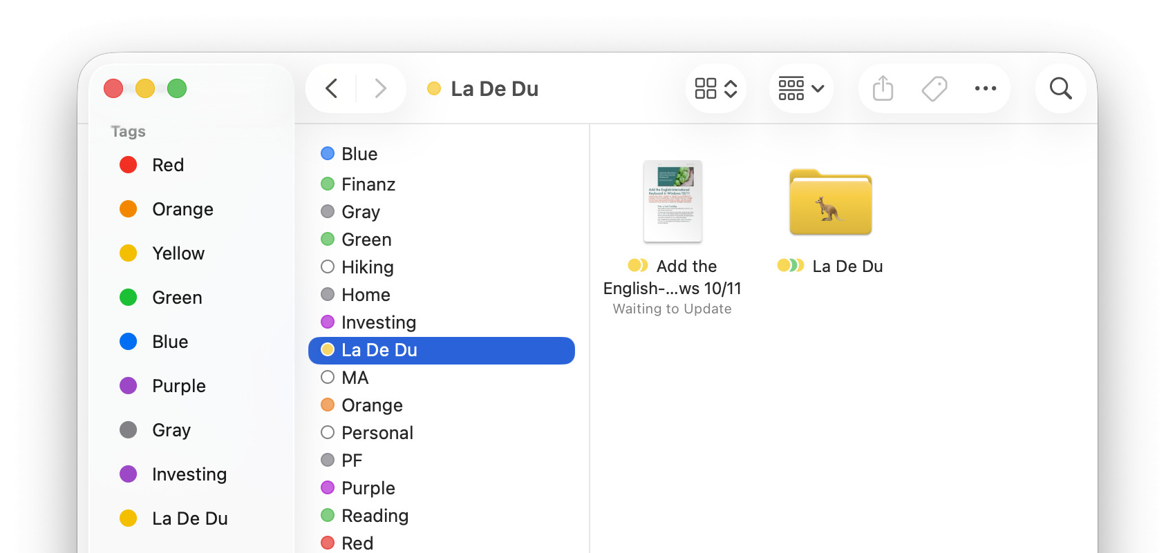 Accessing tagged files and folders using the Finder sidebar on a Mac