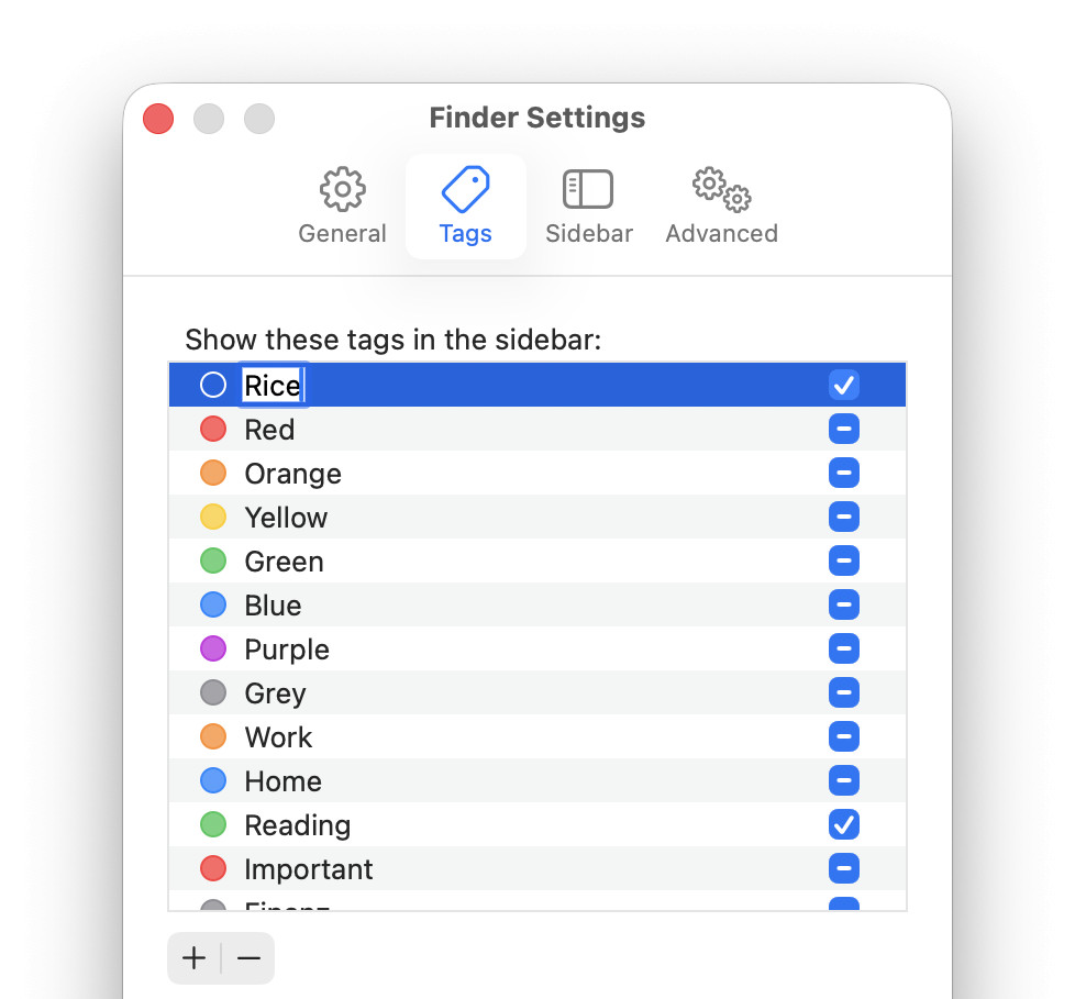 Adding a new tag for organizing files and folders to Mac Finder