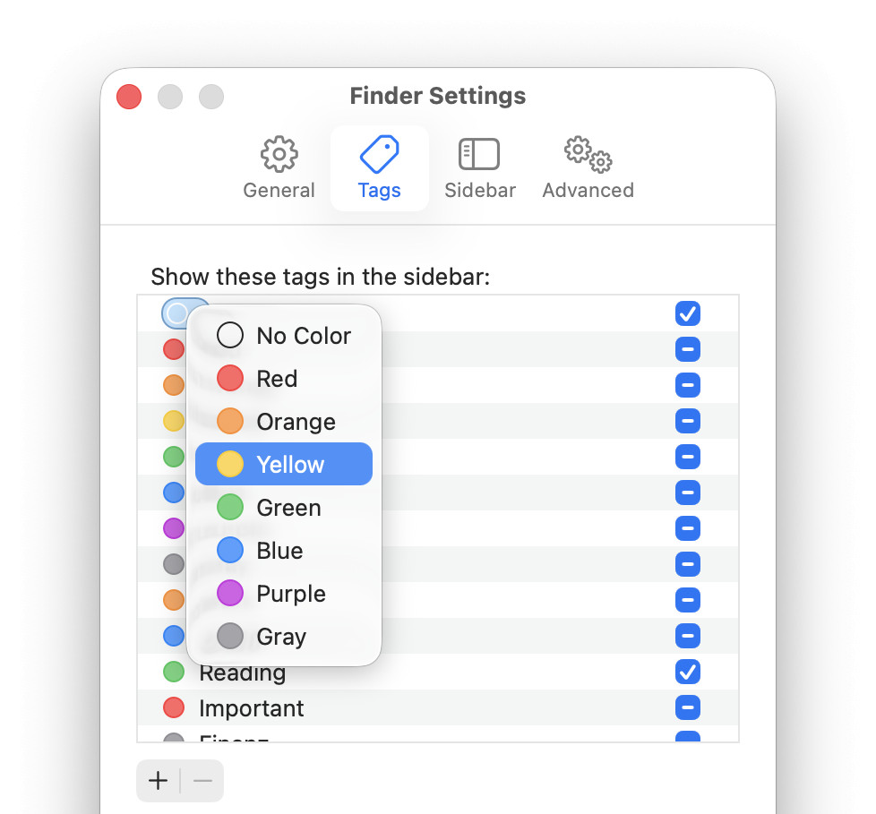 Changing the color for a Mac Finder tag