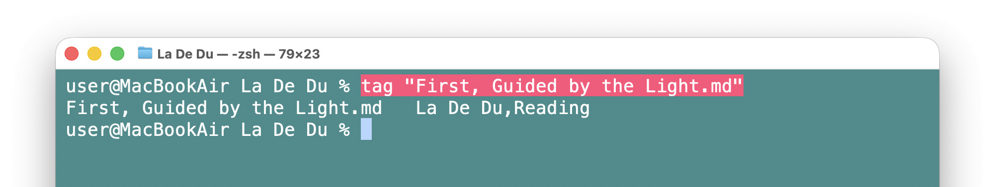 Checking the tags for a file with tag in macOS Terminal