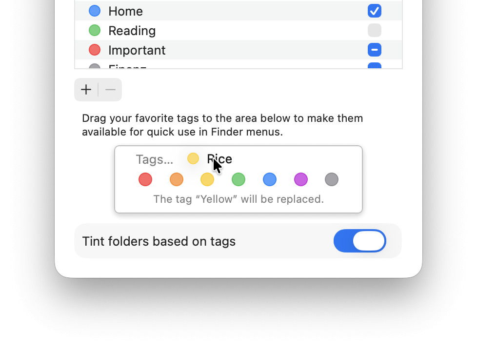 Customizing the list of favorite tags for fast access to oft-used tags on a Mac