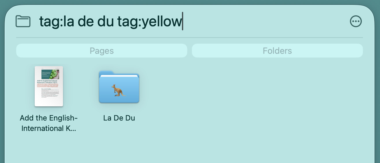 Finding files and folders labelled with two tags in Spotlight search on a Mac