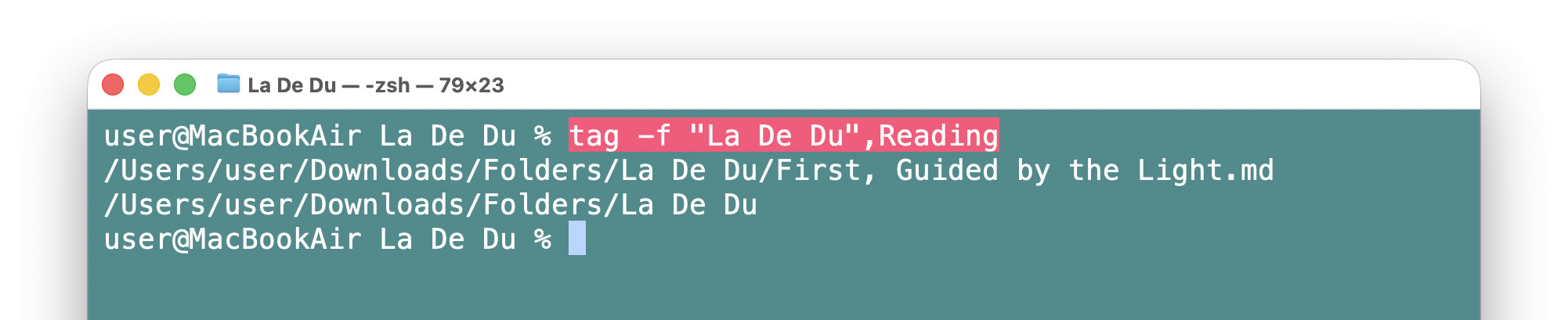 Finding files by tag using tag in Mac Terminal