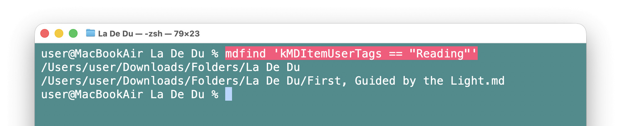Listing files by tag using mdfind in Mac Terminal