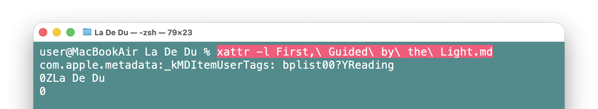 Listing the Finder tags for a file using xattr in macOS Terminal