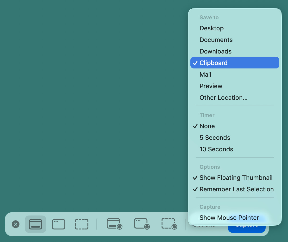 Making the clipboard the default for screenshots on a Mac