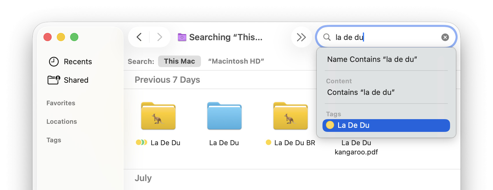Searching for files and folders by tag in Mac Finder