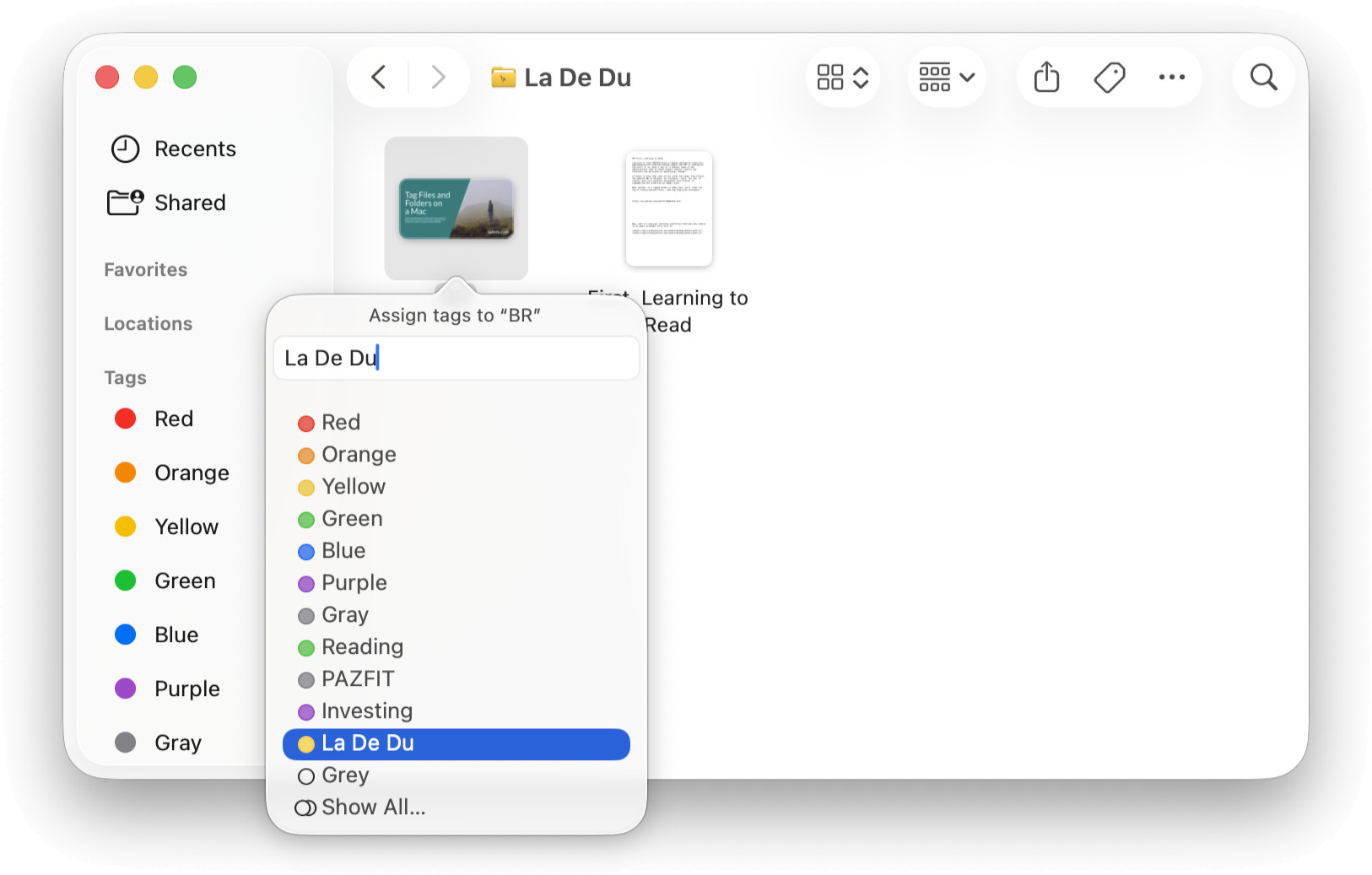 Tagging a file on a Mac in Finder