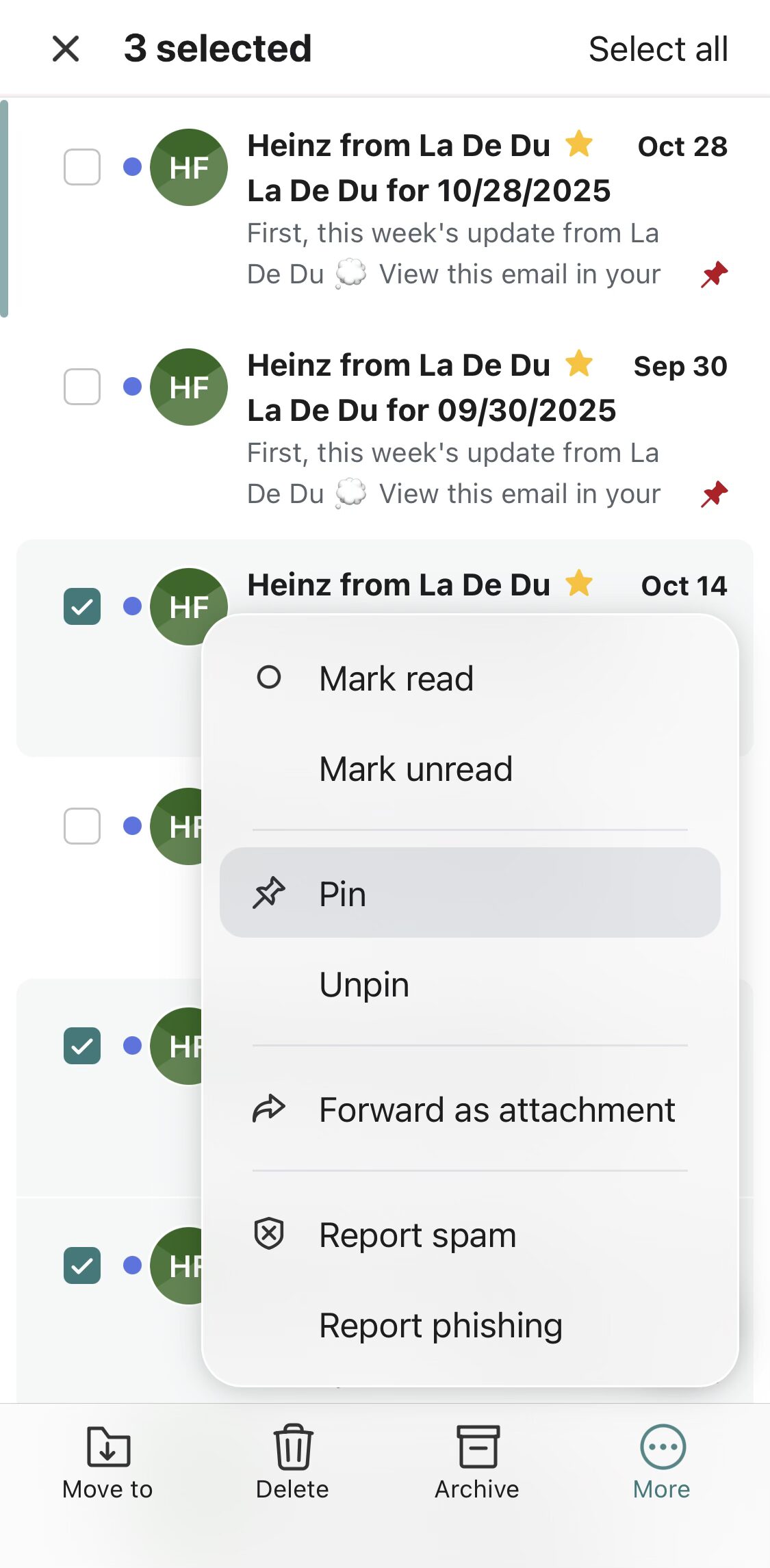 Flag or pin multiple messages in the Fastmail app