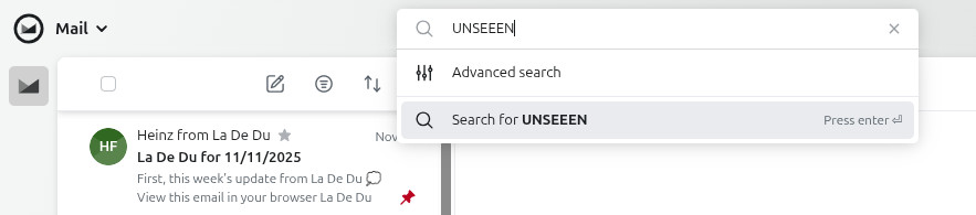 Searching for unread emails in Fastmail on the desktop
