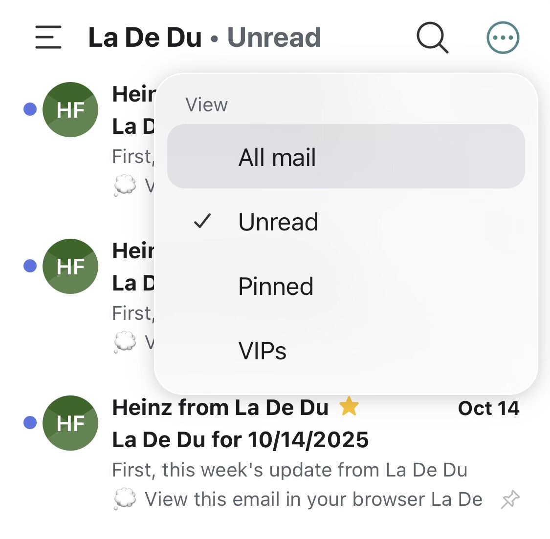Select “All mail” to turn off view filtering in Fastmail