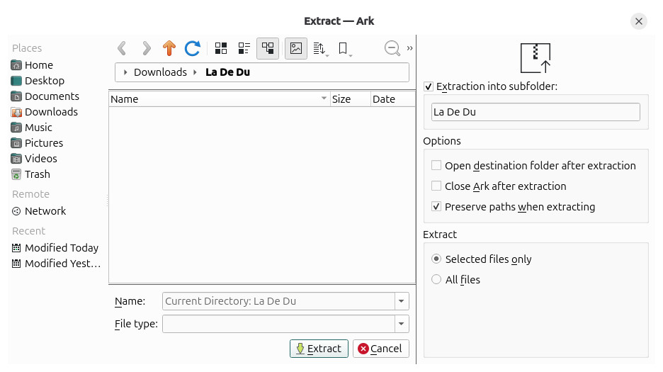 Extracting select documents from a ZIP file in Ark