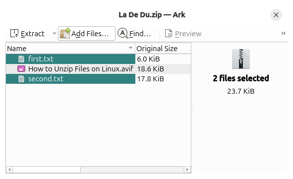 Highlight the files you want to extract in Ark