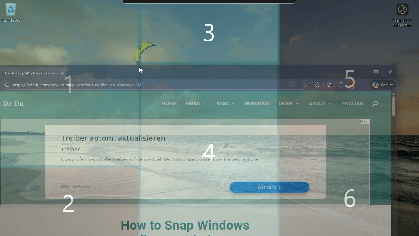 Position an image between zones to snap it to adjacent areas in PowerToys FancyZones